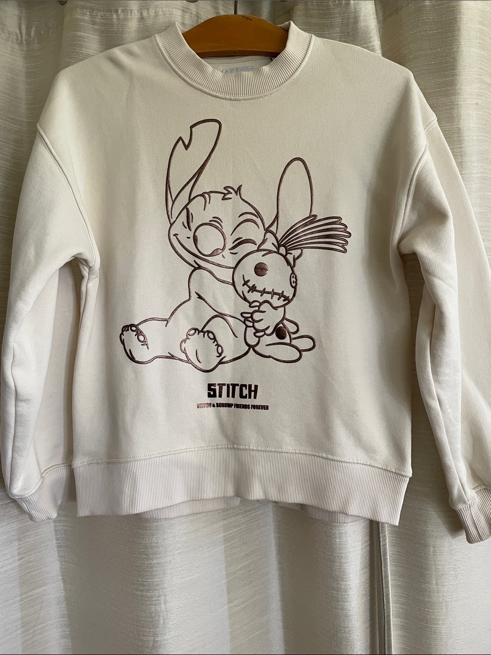 Zara Cream Sweatshirt with Brown Stitch Graphic 12-13